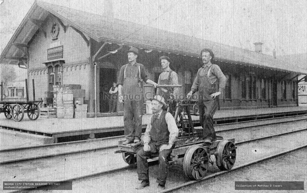 Postcard: Handcar in front of Garden Street Railroad Station